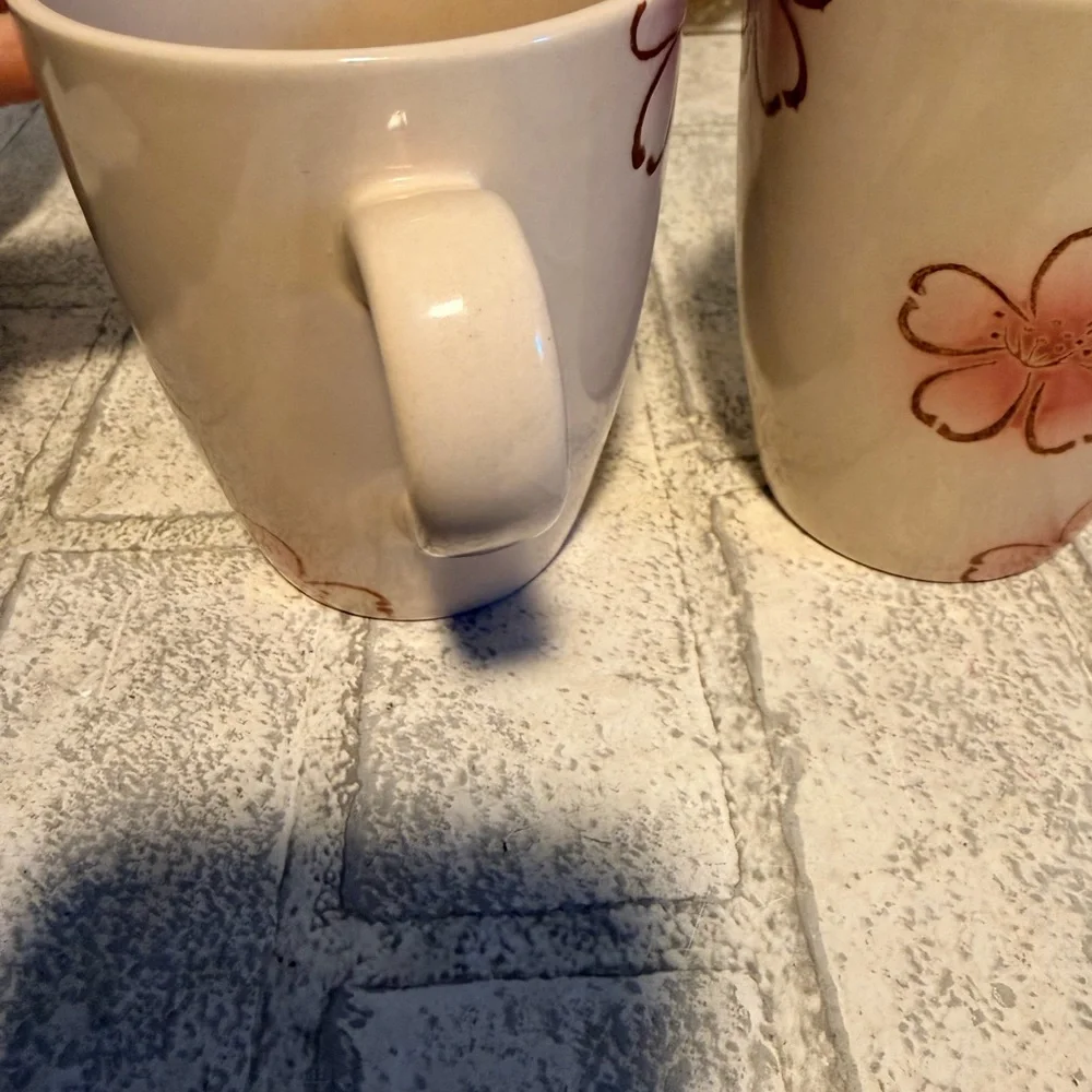 Lot of 3 Pier 1 imports ceramic mugs pink floral